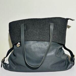 Aidai Dark Gray Leather Wool Felt Women's Purse Handbag